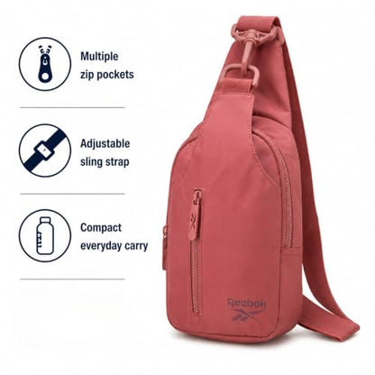 Reebok Unisex Crossbody Bag - Convertible Compact Durable Cross Body Bag for Women and Men - Gym and Travel Essentials, Size One Size, Berry Rose - color: Berry Rose