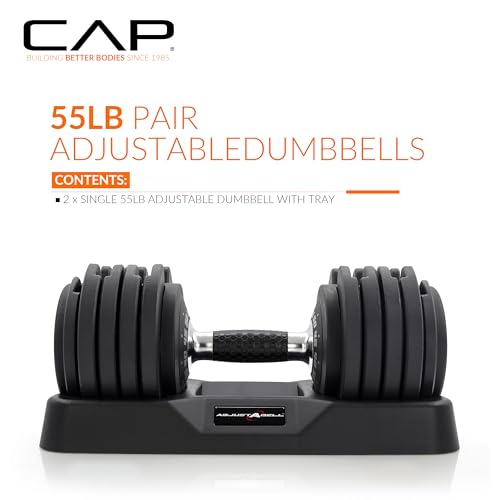 CAP ADJUSTABELL Adjustable Dumbbell Weights - Singles & Pairs | 12.5 lb, 25 lb & 55 lb | Multiple Handle Options - size: 55 lb - Honeycomb Chrome and Black Handle, style: Pair