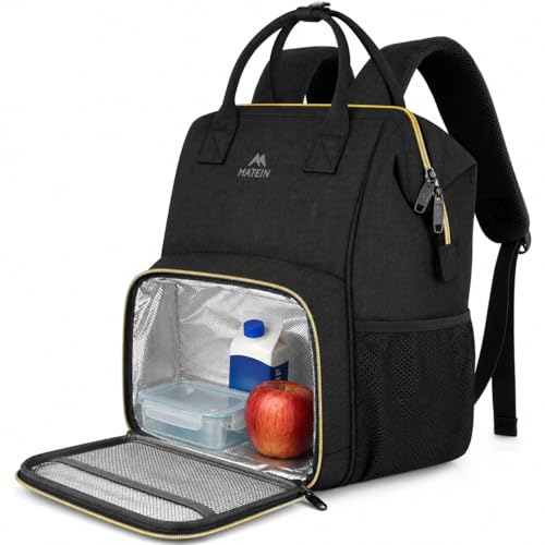 MATEIN Lunch Backpack for Women, Insulated Cooler Backpack Lunch Bag for Men, 15.6 Inch Leakproof Laptop College Tote Work Bag Teacher Nurse Picnic Office Commuter Travel, Black - color: Deep Black, size: 15.6 Inch