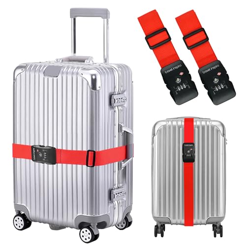 Travel Inspira Luggage Straps for Suitcases with TSA Lock, Protect Your Luggage Anti-Burst, High Visibility Color, Easy to Identify Luggage Adjustable Heavy Duty Belt for 20-28 Inch Suitcases - color: Apple Red