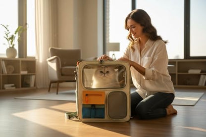 Tristan Home Pet Carrier Backpack with Ventilation Windows, Multiple Storage Pockets, 42x37x27cm, Large, Weight Limit 25lbs, Multicoloured