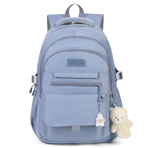 PRLINJSK Girls Backpack for College High Middle School Student, Cute Aesthetic Bookbag for Teens Women with Accessories,Blue - color: Blue, size: 17.5 Inch