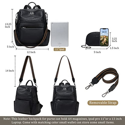 AGLOD Leather Backpack Purse for Women Designer Ladies Shoulder Bag Fashion Faux Work Travel Handbags - color: Kcus22001-black