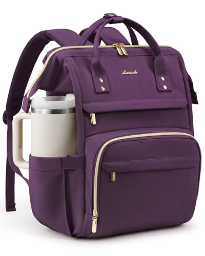 LOVEVOOK Laptop Backpack for Women with Giant Tumbler Holder Pocket,15.6 inch Waterproof Travel Backpack Purse Computer Laptop Bag,Professional Work College Nurse Teacher Backpack Daypack,Rose Purple - color: Rose Purple, size: 15.6-Cup