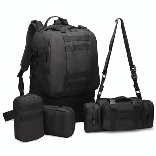 Military Tactical Backpack for Men 60L Waterproof Bug Out Bag Survival Rucksack Go Bag Emergency Molle System Army 3 Day Assault Pack for Hiking Hunting Camping Black - color: Black