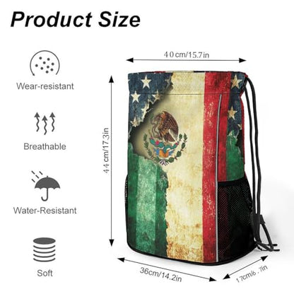 Flag Mexican Drawstring Backpack Gym Bag With Shoe Compartment String Bag Sport Beach Swimming Sackpack For Women Men - color: Flag Mexican