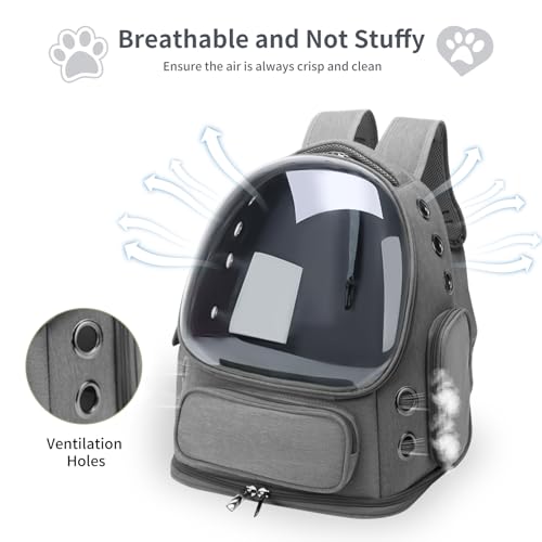 Cat Backpack Carrier for Cats and Small Dogs, Breathable Cat Bubble Backpack, Airline Approved Pet Travel Carrier for Hiking Camping Outdoor(Grey) - color: Grey