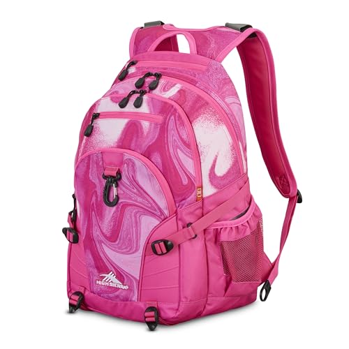 High Sierra Loop-Backpack, School, Travel, or Work Bookbag with tablet-sleeve, Flamingo Marble Swirl, One Size - color: Flamingo Marble Swirl