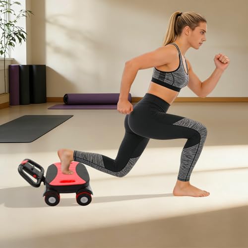 Ab Wheel Roller, 4-Wheel Abdominal Roller with Elbow Support - color: Red