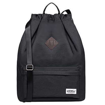 KAUKKO Drawstring Sports Backpack Gym Yoga Bag Shoulder Rucksack for Men and Women (3-BLACK) - color: Black (K1031-3)