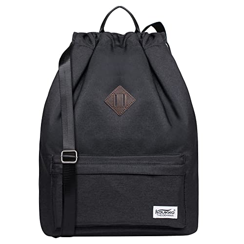 KAUKKO Drawstring Sports Backpack Gym Yoga Bag Shoulder Rucksack for Men and Women (3-BLACK) - color: Black (K1031-3)