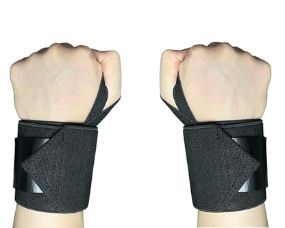 Generic Nylon Wrist Wraps - Weightlifting Wrist Straps - Black - Classic Style - Hook and Loop Closure - Heavy Duty Support and Protection for Exercise (Pair)