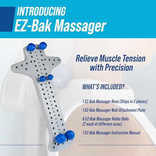 EZ-Bak Wall Mounted Roller Ball Neck and Back Massager - Deep Tissue Myofascial Release Tool, Adjustable Roller Balls for Trigger Point Therapy, Pain Relief, Flexibility, and Full Body Muscle Recovery