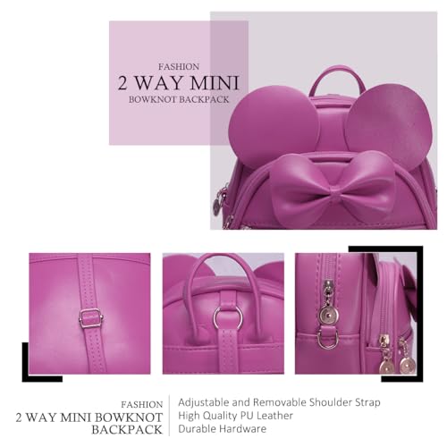 KL928 Girls Mini Backpack Bowknot Polka Dot Cute Small Daypacks Convertible Shoulder Bag Purse for Women - color: Fuchsia