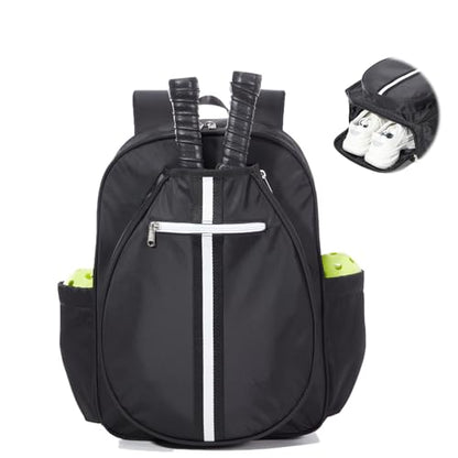 Pickleball Bag Backpack Fits 2 to 6 Paddles, Large Pickle ball Bags for Men and Women with Shoe Compartment and Fence Hook, Great Pickleball Gifts - color: Black