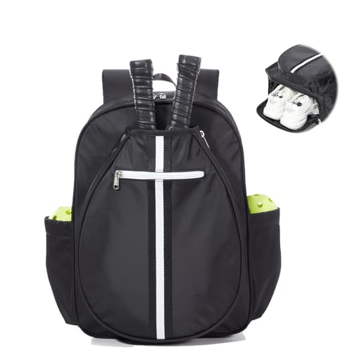 Pickleball Bag Backpack Fits 2 to 6 Paddles, Large Pickle ball Bags for Men and Women with Shoe Compartment and Fence Hook, Great Pickleball Gifts - color: Black