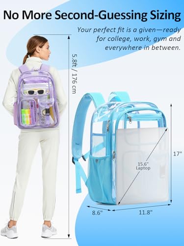 Double-Layer Clear Backpack Heavy Duty, 17 Inch Large Clear Bookbag, Transparent See Through Backpack For School, Work, College, Travel, Sport- Light Blue - color: 1# Light Blue, style: Pro Series (Double Layer)