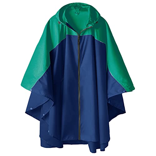 SaphiRose Unisex Rain Poncho Waterproof Raincoat Hooded for Adults Women with Pockets - color: A-green-navy