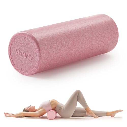 Sunny Health & Fitness High-Density Foam Roller 12" to 36", for Stretching & Muscle Recovery – Black, Blue, Pink - color: Pink, size: 18-Inch