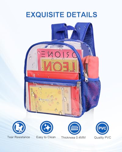 Clear Backpack for Stadium Events, 12x12x6 Small Clear Plastic bag with Reinforced Straps for Game Security Festival Concert - color: Blue