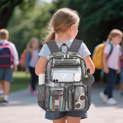 Clear Backpacks for Girls Boys, Heavy Duty PVC Transparent School Bookbag See Through Back Pack for College Work Travel (Dark Grey) - color: Dark Grey