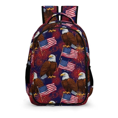 Casual Travel Laptop Backpack Bald Eagle American Flag Fireworks Pattern, Lightweight Anti Theft Computer Bag with Large Capacity for Men Women College Work - color: Pattern (334)