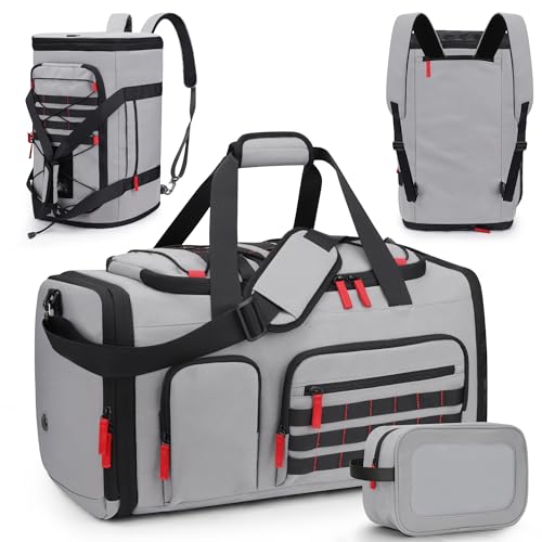 Gym Bags for Men Women, 45L Sports Travel Duffle Bag with Shoe Compartment, 3 in 1 Weekener Overnight Backpack with Wet Pocket, Grey - color: Grey