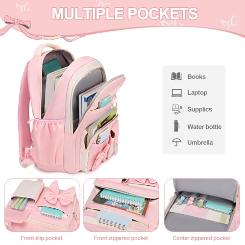DIGOBAY Backpack for Girls, 3PCS Girls Backpack for School with Lunch Bag Pencil Case, Cute Kids Teens Bookbag for Kindergarten Elementary Preschool Middle School (Pink) - color: Beige-pink