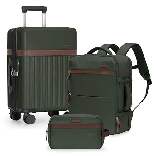 U.S. Traveler Vista Way 3-Piece Travel Set, 21-Inch Carry-on Hardside with TSA Lock, 18-Inch Travel Backpack with Laptop Sleeve, Toiletry Bag, Green - color: Green