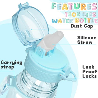 OLDLEY 17oz Kids Water Bottle, Tritan BPA-Free, Leakproof Flip Straw Lid, Motivational Time Marker, Carry Strap, Reusable Clear Water Bottle for Boys & Girls,Cerulean - color: Cerulean, style: 17 Ounces