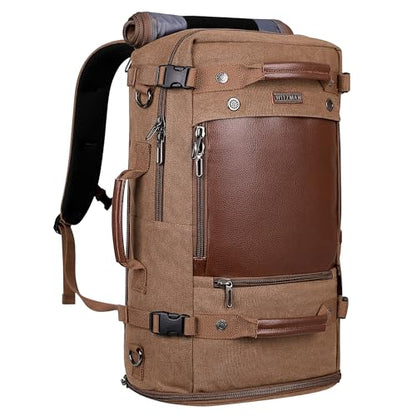 WITZMAN Travel Backpack for Men Women Carry on Luggage Backpack Canvas Rucksack Duffel bag with Shoe Compartment（A2021 big size brown） - color: 22.5 Inch Brown