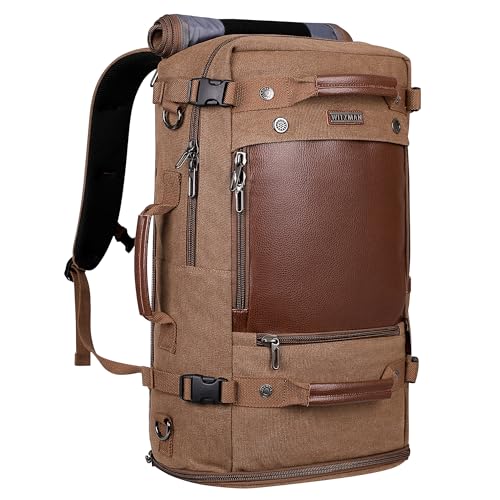 WITZMAN Travel Backpack for Men Women Carry on Luggage Backpack Canvas Rucksack Duffel bag with Shoe Compartment（A2021 big size brown） - color: 22.5 Inch Brown