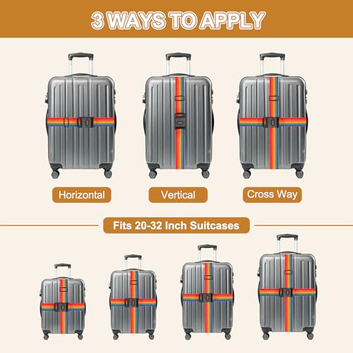 MECCANIXITY Luggage Straps with Combination Lock Adjustable Suitcase Belt Strap for Suitcase Briefcase Backpack Travel, Black, Pack of 4 - color: Black