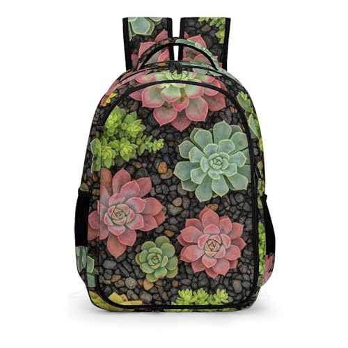 Casual Laptop Backpack Purse Succulent Plants, Cute Travel Bag with Tumbler Holder for Nurse Teacher College Commute - color: Pattern (255)