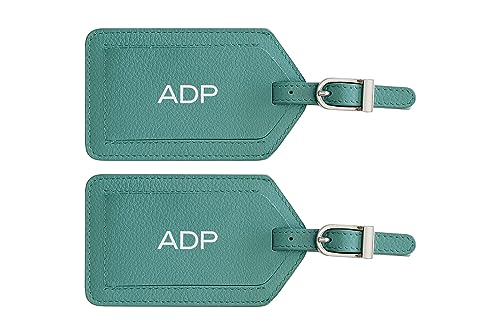 Personalized Monogrammed Leather Luggage Tags - 2 Pack - color: Turquoise