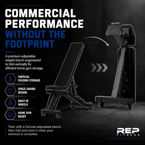 Rep Nighthawk Adjustable Weight Bench | Home Gym Incline Decline Flat Workout Bench | Heavy Duty Fitness and Strength Training Equipment | Foldable Space Saving Design - color: Black | Matte