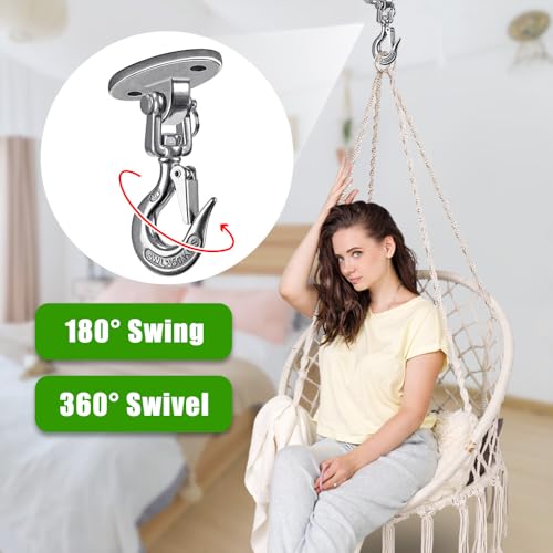 BeneLabel Ceiling Swing Hanger with 360°Swivel Hook 1000 LB Capacity Swing Hardware Stainless Steel Ceiling Swing Mount for Hanging Chair, Aerial Silks, Hammock, Porch Swings, Heavy Bag - color: Silver Swing Hanger With Swivel Hook(1 Pack)