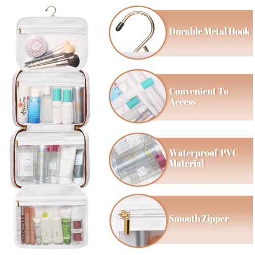 Bosidu Hanging Travel Toiletry Bag,Large Capacity Cosmetic Travel Toiletry Organizer for Women with 4 Compartments & 1 Sturdy Hook,Perfect for Travel/Daily Use/Christmas - color: P-Beige