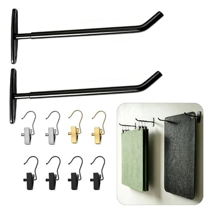Yoga Mat Wall Mount Hanger ,Metal Yoga Mats Storage Rack, Home Gym Storage with 8 Clips, No-Roll Flat Storage for Folded/Rolled Mats, Foam Rollers, Towels, Resistance Bands, Black Wall Organizer for Gym, Yoga Studio, Bedroom