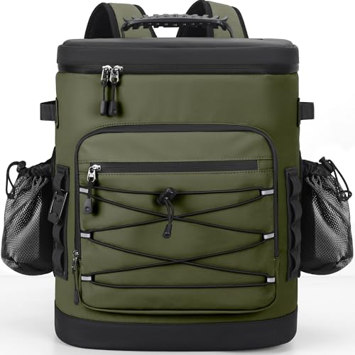 Large 52cans Cooler Backpack, Insulated, Waterproof, Leak Proof, 30L Large Capacity - color: Army Green