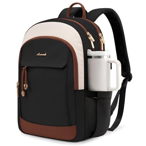 LOVEVOOK Laptop Backpack for Women, 15.6 inch Waterproof College Backpack Woman with Laptop Compartment Computer Bag Travel Backpack Purse, Large Black Computer Daypack for Work Casual - color: Black White Brown, size: 15.6 inches