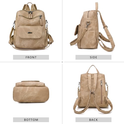 WYFJNX PU Leather Backpack Purse for Women Fashion Multipurpose Design Handbag Ladies Shoulder Bags Travel Backpack Khaki - color: Khaki