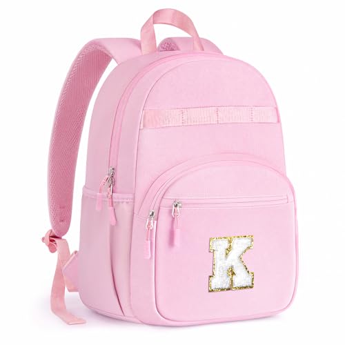 YOOLIFE Toddler Backpack for Girls Kids 3 4 5 6 7 8 9 Year Old Birthday Gifts, Cute Personalized Preschool Kindergarten Backpack for Kids Girls, Initial Girl Kid Elementary Primary Bookbag, Pink (K) - color: Pink, size: K