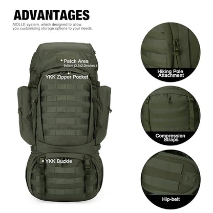 Mardingtop 60L Military Internal Frame Backpack for Hiking,Camping,Hunting,Rucksack Backpack with Rain Cover - color: Ranger Green