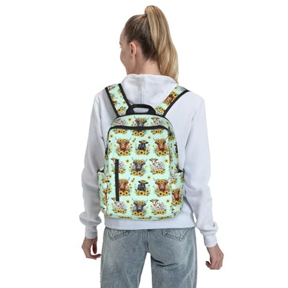 Lightweight Daypack Highland Cows Sunflowers, Stands Upright, Padded Laptop Sleeve, for Commuters & Travel - color: Picture (226)
