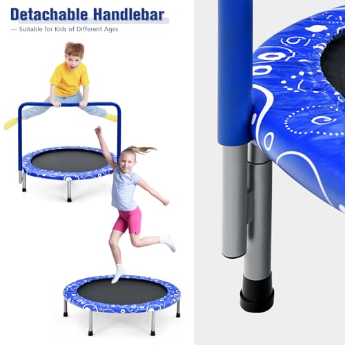 KOTEK 36 Inch Toddler Trampoline, Foldable Mini Recreational Trampoline with Handle & Safety Padded Cover, ASTM Approved Small Baby Trampoline, Indoor Trampoline for Kids, Max Load 330 Lbs - color: Blue