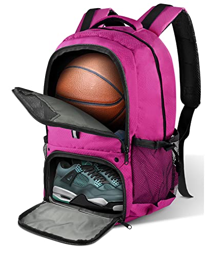 BROTOU Basketball Backpack, Large Basketball Bag with Shoes and Ball Compartment, Soccer Backpacks for Basketball/Volleyball - color: Pink