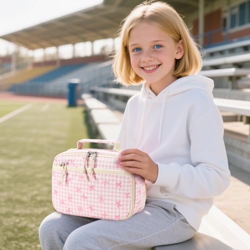 LEDAOU Lunch Box Kids Insulated Lunch Bag Girls Toddler Reusable Lunchbox for School Picnic Hiking (Bowknot-Pink) - color: Bowknot-Pink