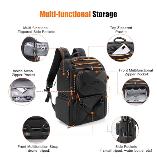 Cwatcun Camera Backpack Professional DSLR/SLR/Mirrorless, Waterproof Hardshell Case Large Camera Bag Outdoor Hiking Travel Multifunction Photography Backpack with Tripod Holder&Laptop Compartment 2.0