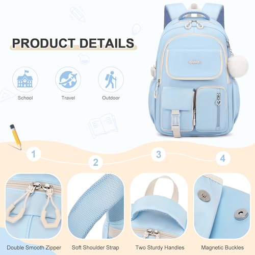 DIGOBAY Backpacks for Girls, 3PCS School Backpack with Lunch Box Pencil Pouch for Teen Girls Kids Elementary Primary Middle High College Travel School bag Bookbag Set （Blue） - color: Blue